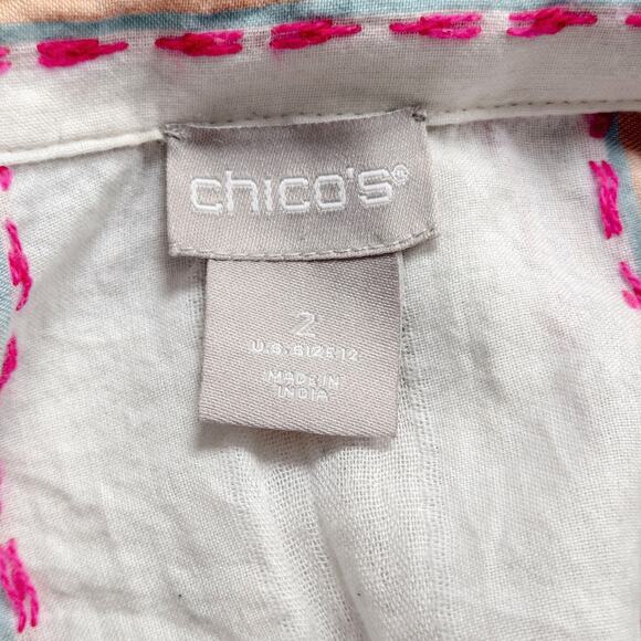 Chico’s Women’s Top Garden Girl Floral Stripe Beaded Embroidery Button Up Size L - Picture 10 of 10